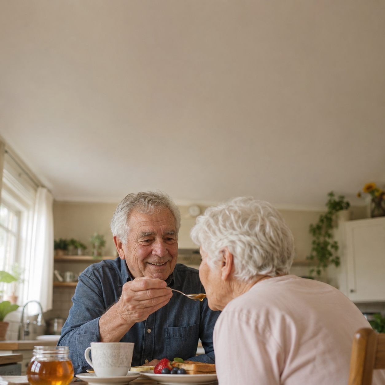 Senior couple enjoying breakfast